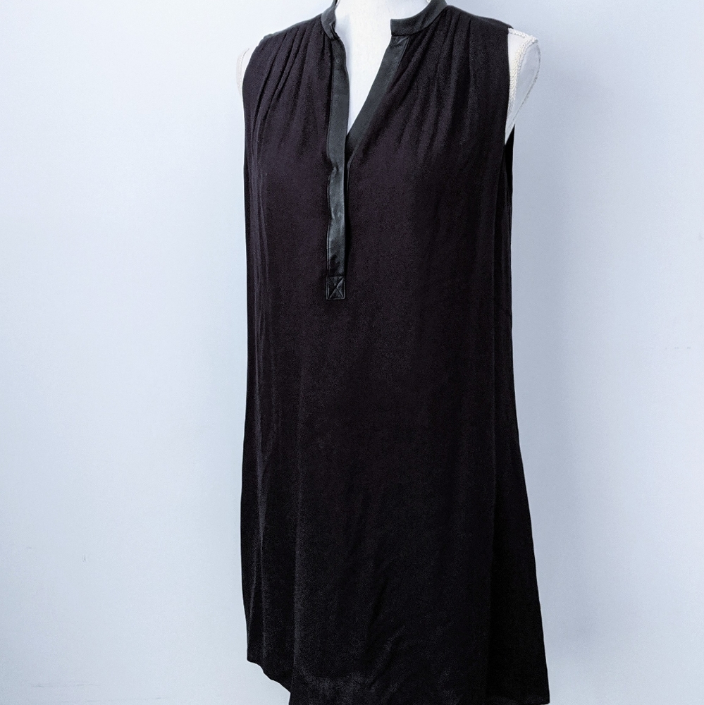 Alice + Olivia Berk Solid Black Leather Trim Dress